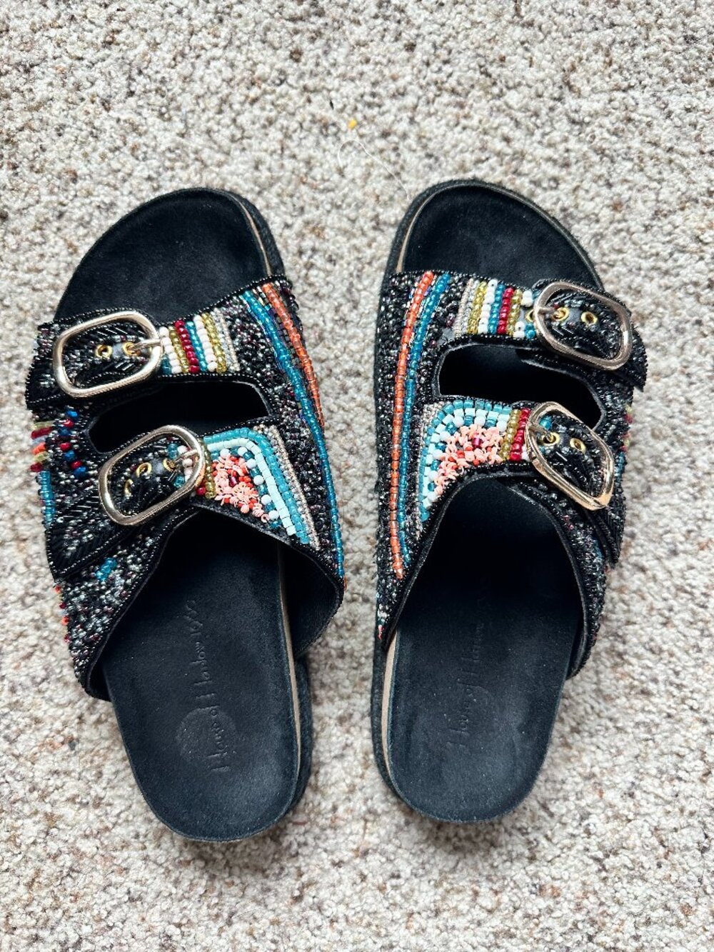 House of Harlow 1906 Womens Size 9 Black Beaded Sandals Boho Festival